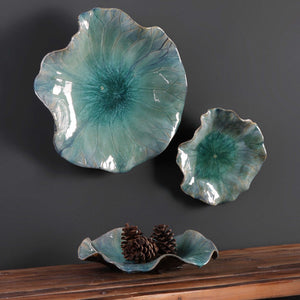 Abella Ceramic Wall Decor, Set of 3 in Turquoise