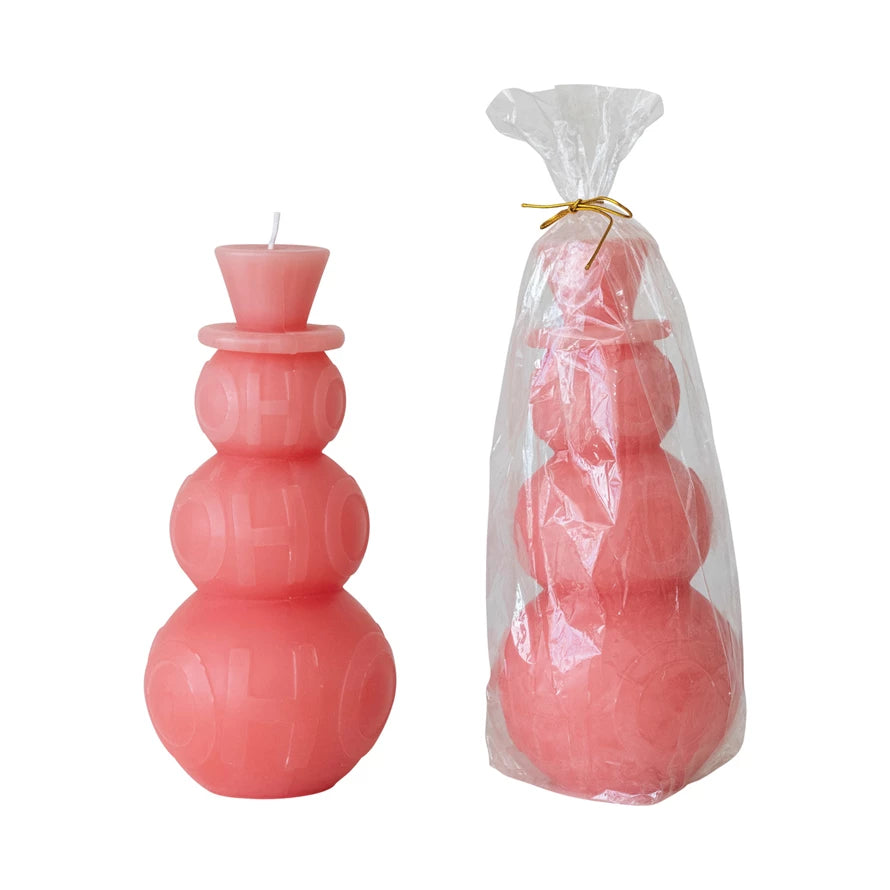 HoHoHo Snowman Pillar Candle - Pink