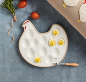 Hen Deviled Egg Platter with Serving Fork
