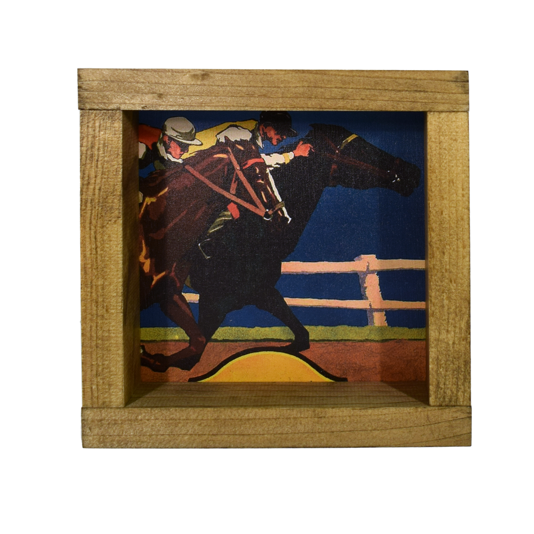 Derby Vintage Horses Racing Shadowbox Art