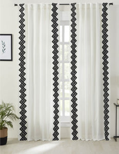 Louise Velvet Applique Curtain - Black